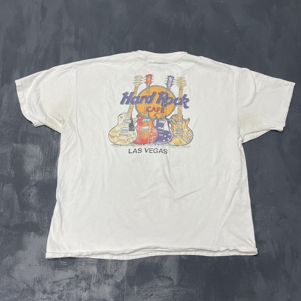 Vintage Las Vegas Graphic T-Shirt Men 2XL White 1990s Hard Rock Cafe